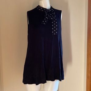 ModCloth black sleeveless top polka dot neck tie